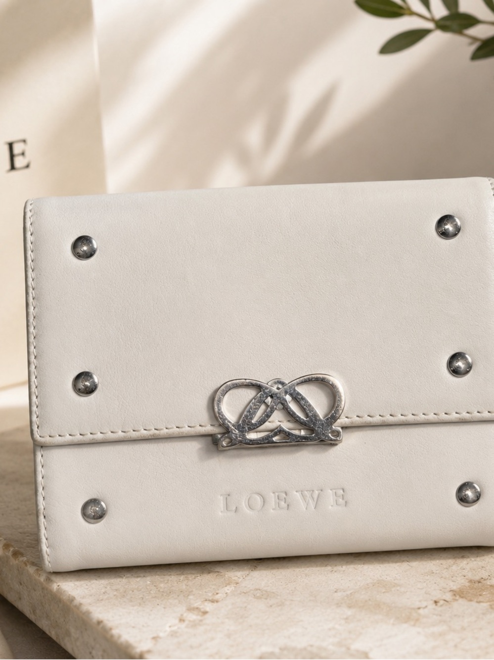 LOEWE White Leather Anagram Trifold Small Wallet - Picture 9 of 9